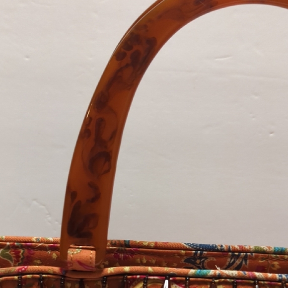 Talbots Purse Paisley faux Tortoise Shell handles & Beads - Picture 6 of 13